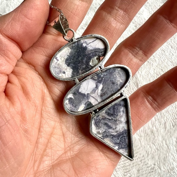 925 Triple Purple Fluorite Pendant Necklace - Picture 3 of 4